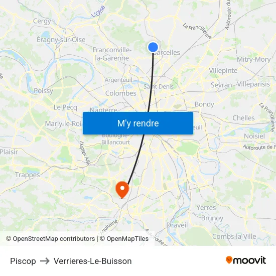 Piscop to Verrieres-Le-Buisson map