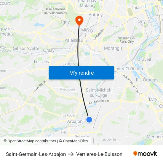 Saint-Germain-Les-Arpajon to Verrieres-Le-Buisson map