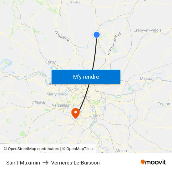 Saint-Maximin to Verrieres-Le-Buisson map