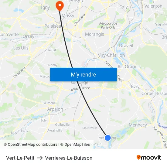 Vert-Le-Petit to Verrieres-Le-Buisson map