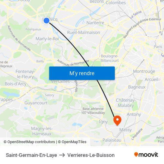 Saint-Germain-En-Laye to Verrieres-Le-Buisson map