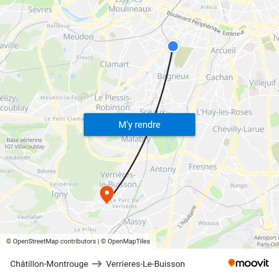 Châtillon - Montrouge to Verrieres-Le-Buisson map