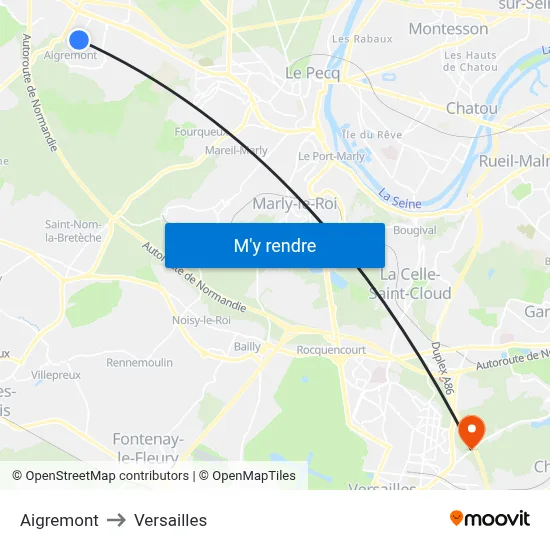 Aigremont to Versailles map