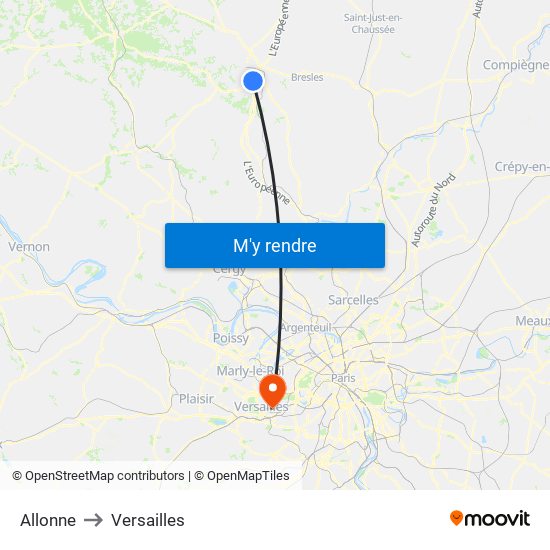 Allonne to Versailles map