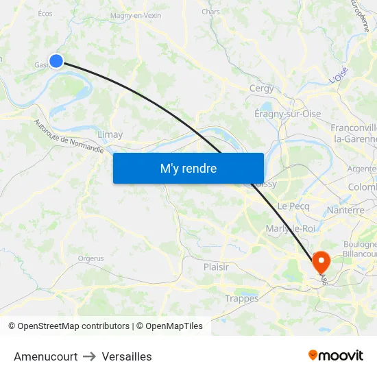 Amenucourt to Versailles map