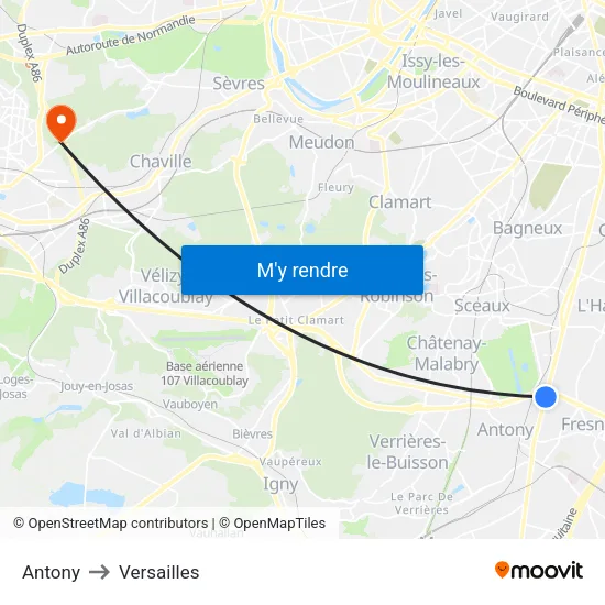 Antony to Versailles map
