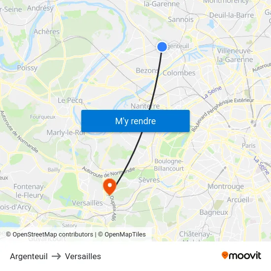 Argenteuil to Versailles map