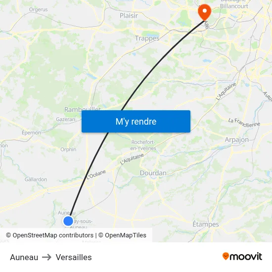 Auneau to Versailles map