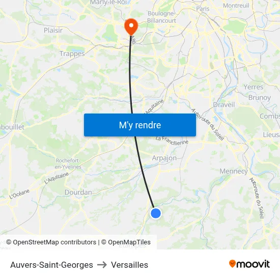 Auvers-Saint-Georges to Versailles map
