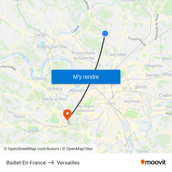 Baillet-En-France to Versailles map