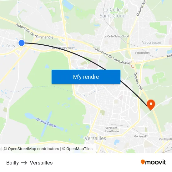 Bailly to Versailles map