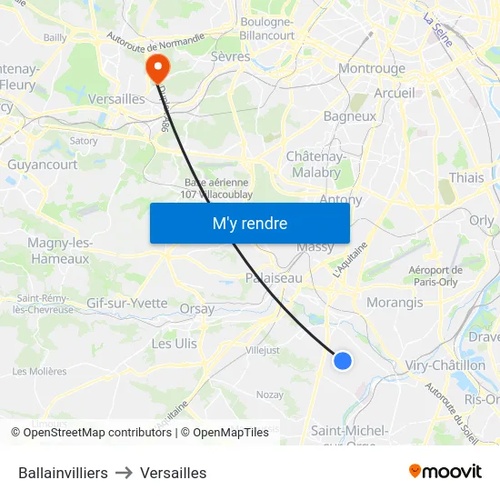 Ballainvilliers to Versailles map