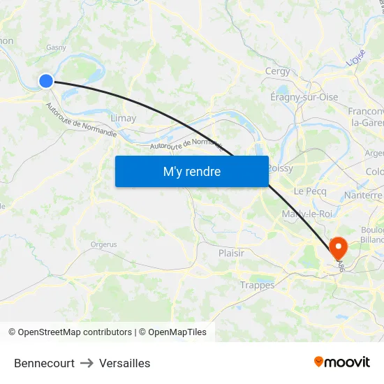 Bennecourt to Versailles map