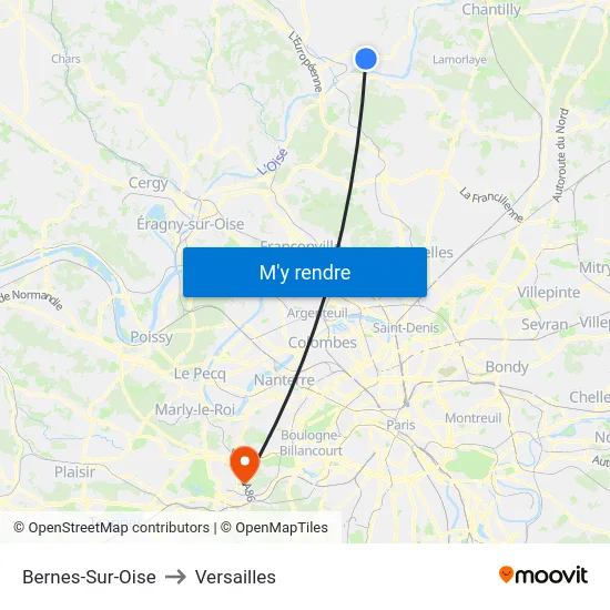 Bernes-Sur-Oise to Versailles map