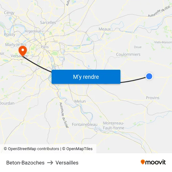 Beton-Bazoches to Versailles map