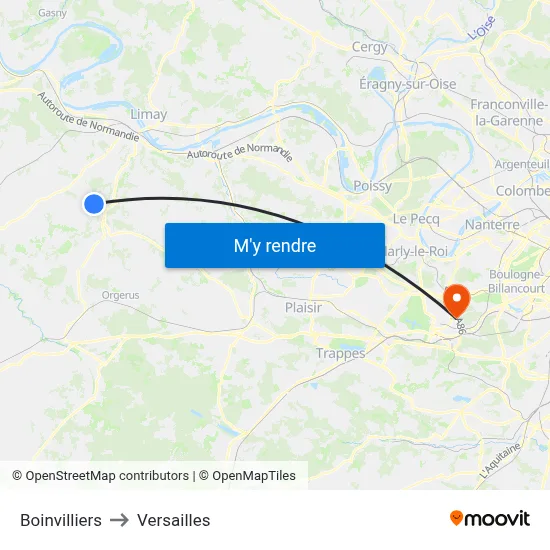 Boinvilliers to Versailles map
