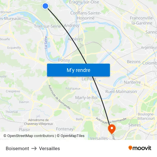 Boisemont to Versailles map