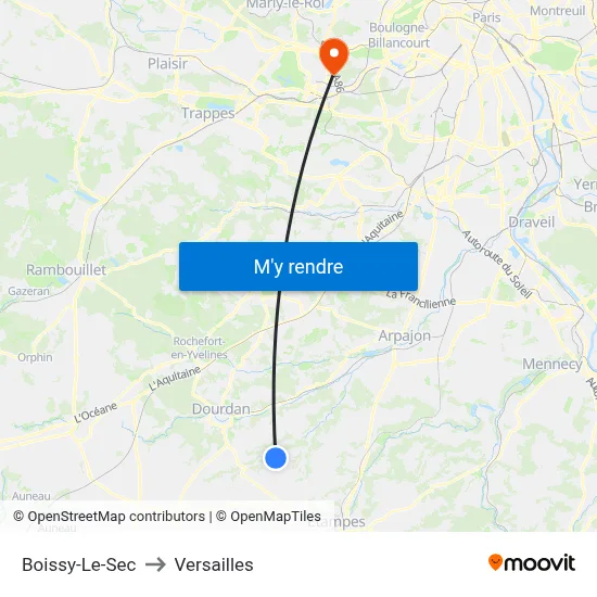 Boissy-Le-Sec to Versailles map