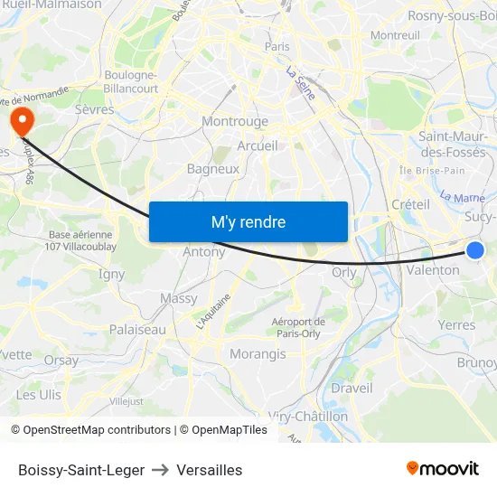 Boissy-Saint-Leger to Versailles map