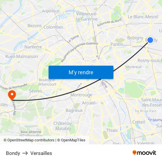 Bondy to Versailles map