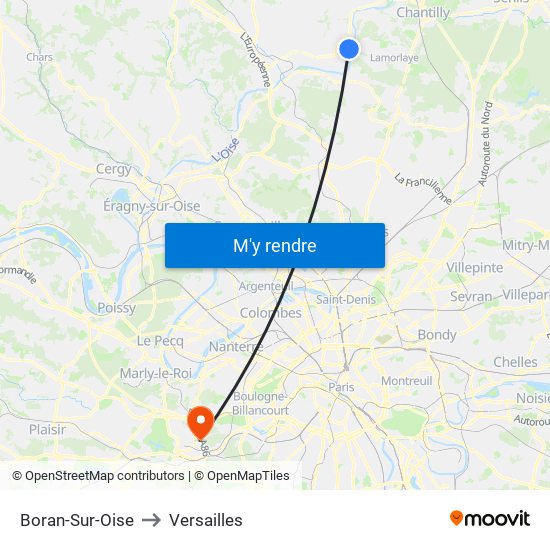 Boran-Sur-Oise to Versailles map