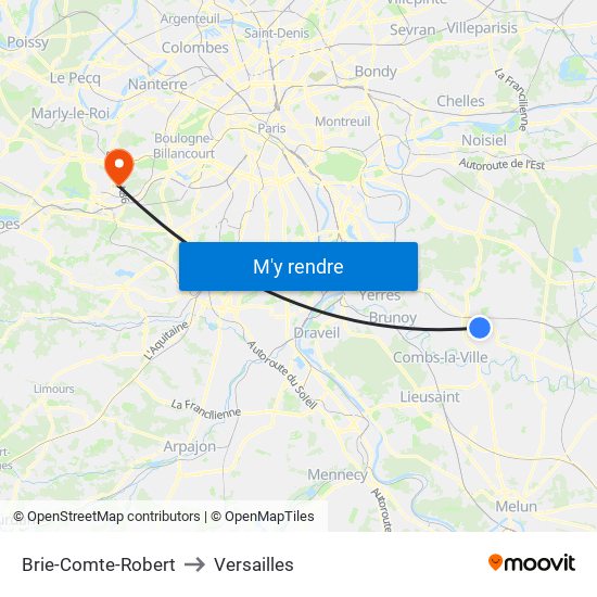 Brie-Comte-Robert to Versailles map