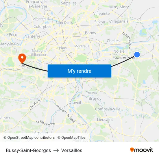 Bussy-Saint-Georges to Versailles map