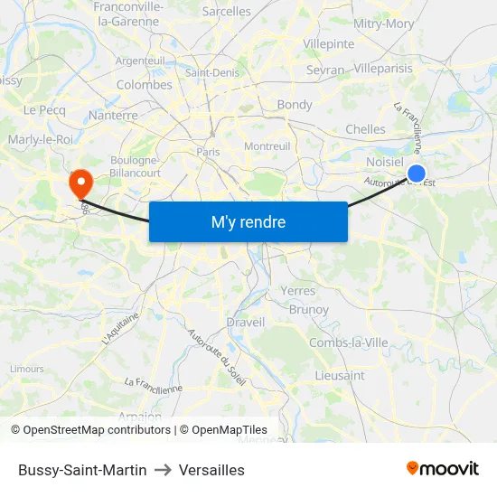 Bussy-Saint-Martin to Versailles map