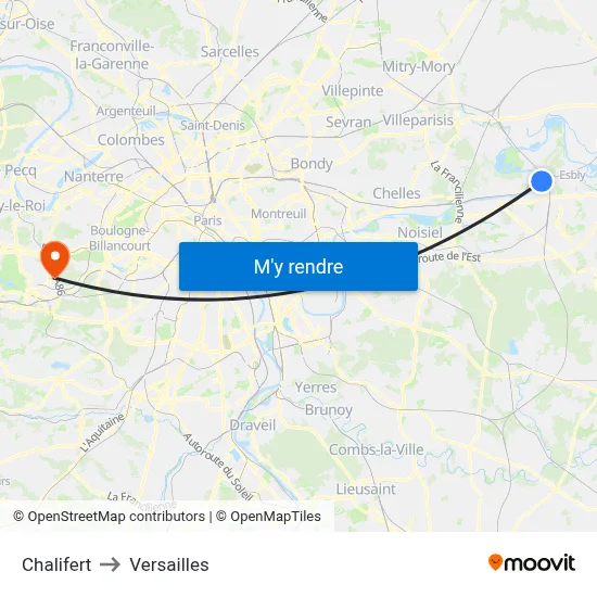 Chalifert to Versailles map