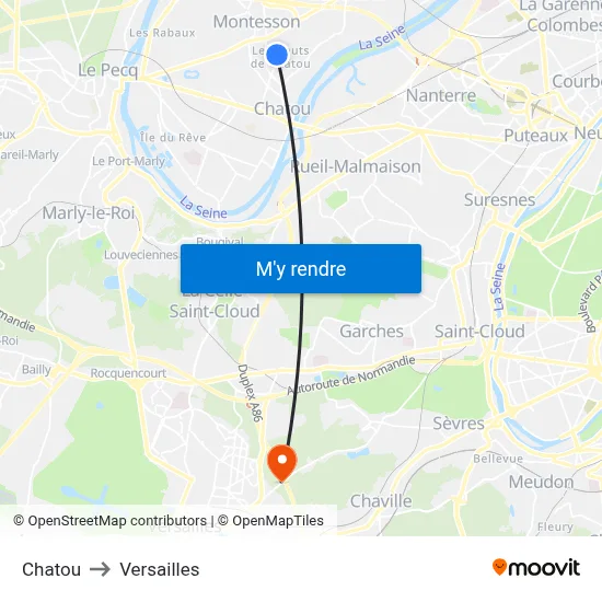 Chatou to Versailles map