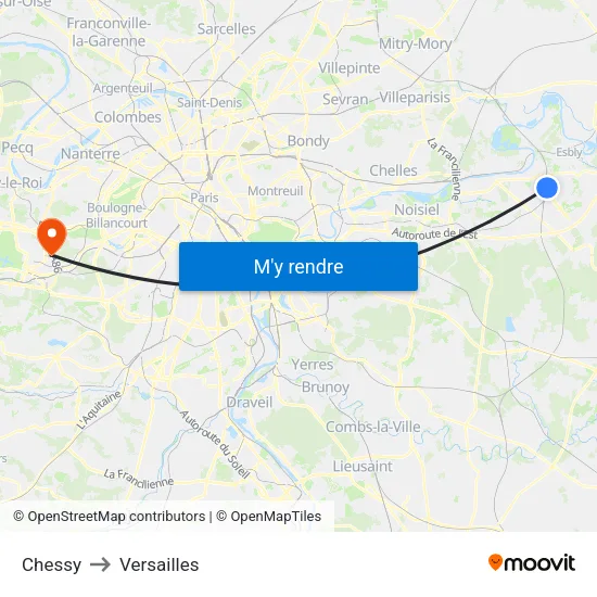 Chessy to Versailles map
