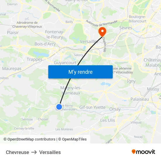 Chevreuse to Versailles map