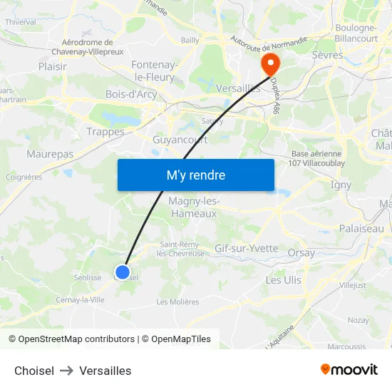 Choisel to Versailles map