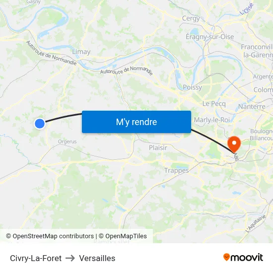 Civry-La-Foret to Versailles map