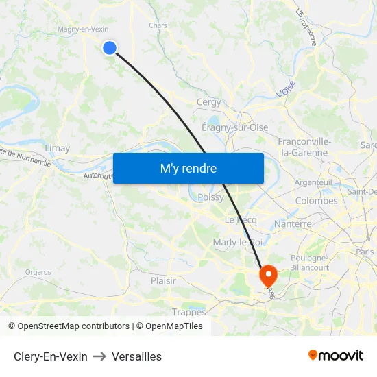 Clery-En-Vexin to Versailles map