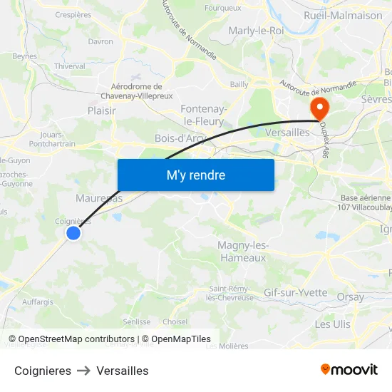 Coignieres to Versailles map