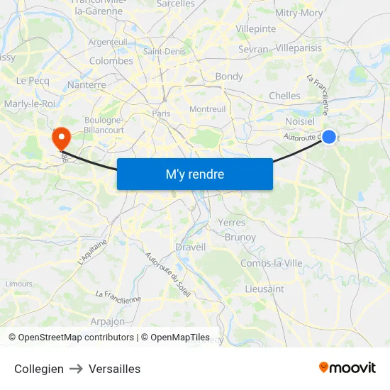 Collegien to Versailles map