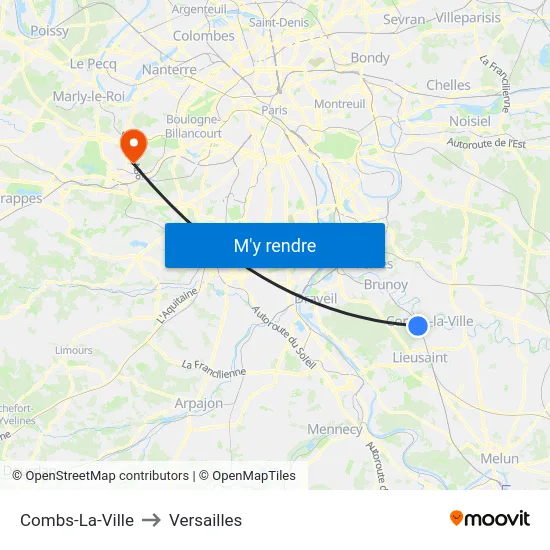 Combs-La-Ville to Versailles map