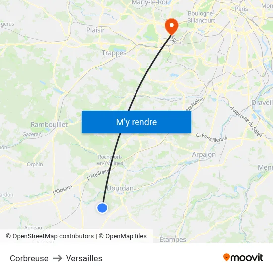 Corbreuse to Versailles map