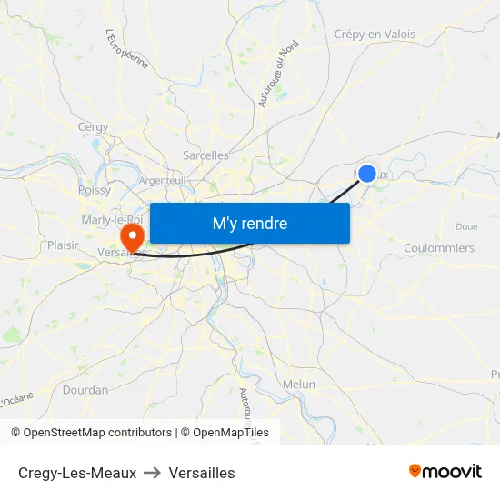 Cregy-Les-Meaux to Versailles map