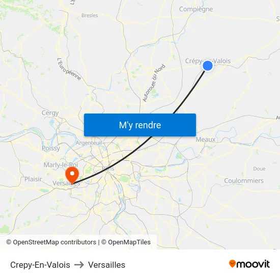 Crepy-En-Valois to Versailles map