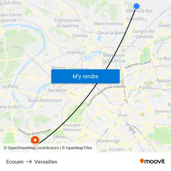 Ecouen to Versailles map