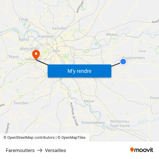 Faremoutiers to Versailles map