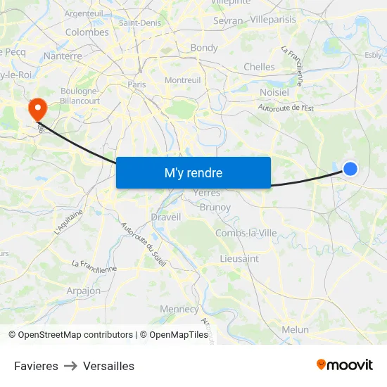Favieres to Versailles map