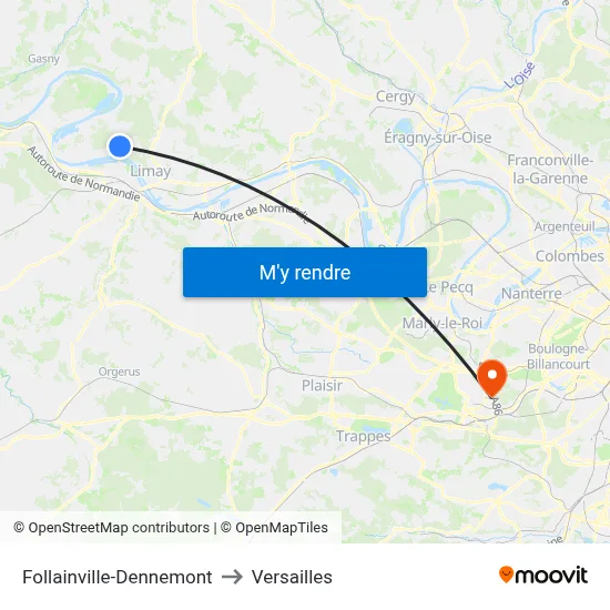 Follainville-Dennemont to Versailles map