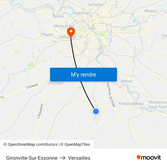 Gironville-Sur-Essonne to Versailles map