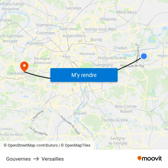 Gouvernes to Versailles map