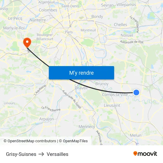 Grisy-Suisnes to Versailles map