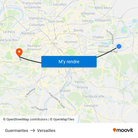Guermantes to Versailles map
