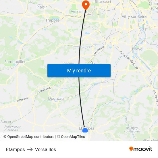 Étampes to Versailles map